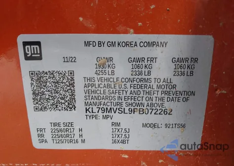 2023 Chevrolet Trailblazer Fwd Activ from USA, damaged, VIN KL79MVSL9PB072262